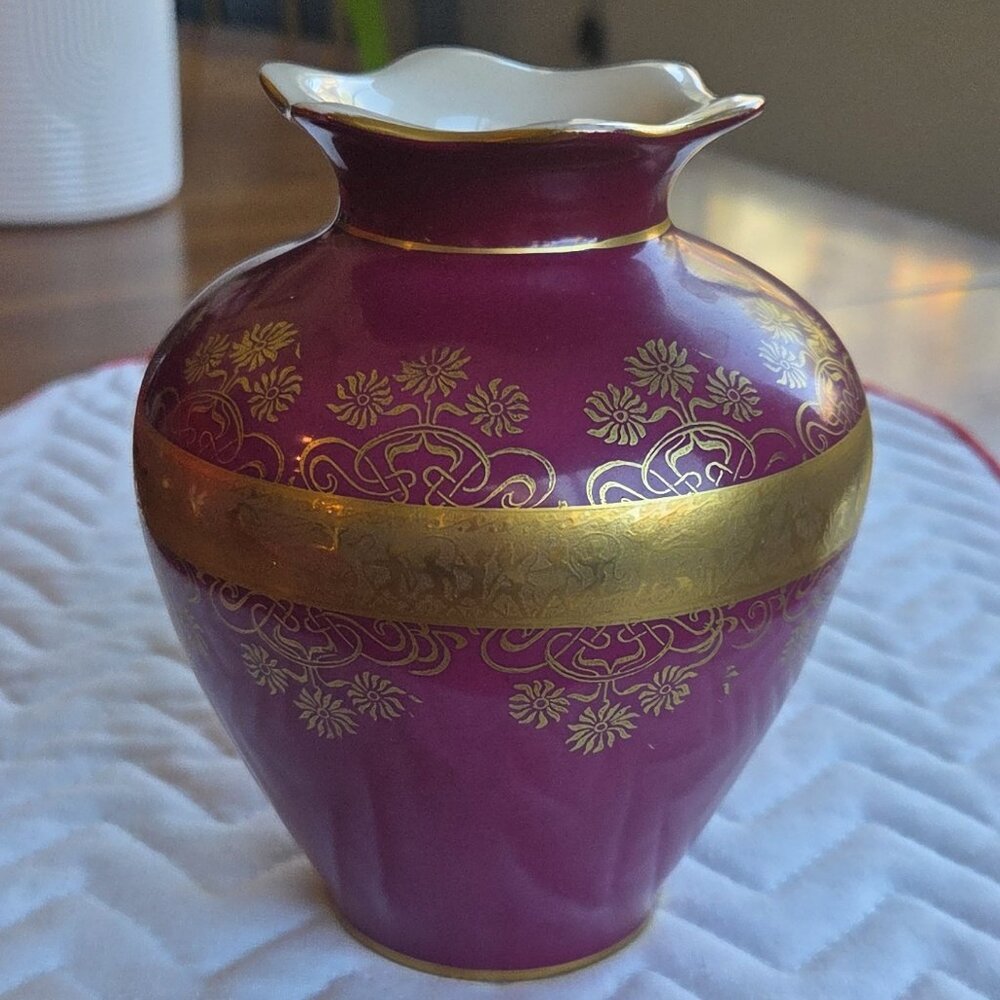 Vintage German Ruby Red and Gold Design Porcelain Bud Vase